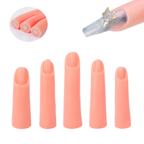 

5pcs /Set Nail Art Silicone Fake Fingers Insertable Nail Piece Practice Finger Molds, Style: With Magnet