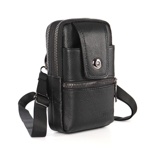 KUNQITIAN Mobile Phone Waist Bag Belt Leather Case With Shoulder Strap, Size: S(Black)