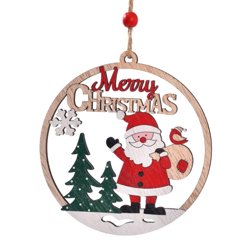 

Christmas Day Decoration Hollow Wooden Pendant, Style: Gift Santa Claus