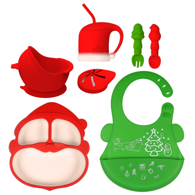 

7-in-1 Silicone Children Tableware Set Christmas Gift(Green)