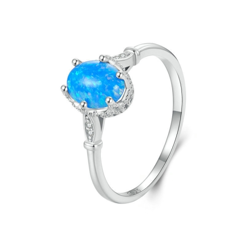 

S925 Sterling Silver Ocean Blue Crown Opal Ring, Size: No. 6