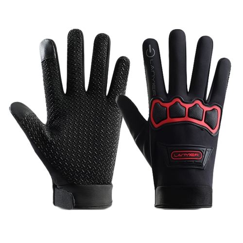 

LANYIER Fall Winter Motorcycle Outdoor Riding Gloves Men Velvet Warm Non-slip Touch Screen Windproof Gloves, Size: Average(Red)