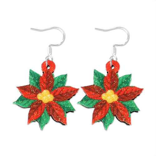 Christmas Element Cartoon Decoration Earrings Shiny Earrings, Spec: Flower