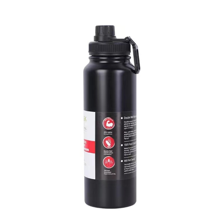 

304 Stainless Steel Insulated Water Cup Handheld Large Capacity Outdoor Sports Kettle Vacuum Water Bottle, Capacity: 800ml(Black)