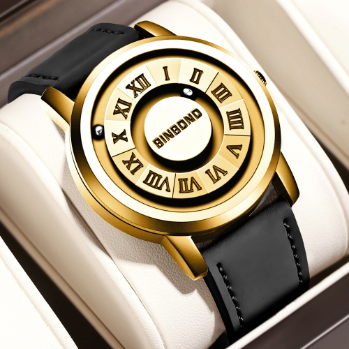 

BINBOND B234 30m Waterproof Magnetic Suspension Watch, Color: Black Leather-Full Gold-Gold