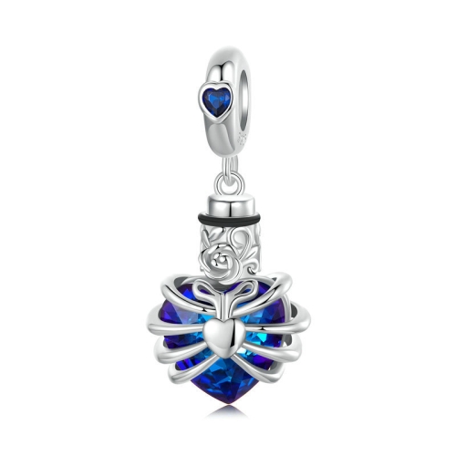 

S925 Sterling Silver Heart-shaped Commemorative Box Pendant Beaded Jewelry(Blue)