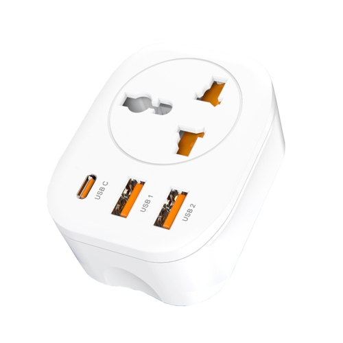 Universal Converter Plug 2USB+Type-C Smart Converter Socket UK Plug(White)