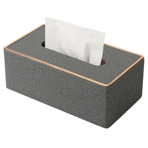 

Home Decor Tissue Box Cover Desktop Gold Rim Faux Leather Napkin Holder Toilet Paper Storage Box, Size: Large(Gray)