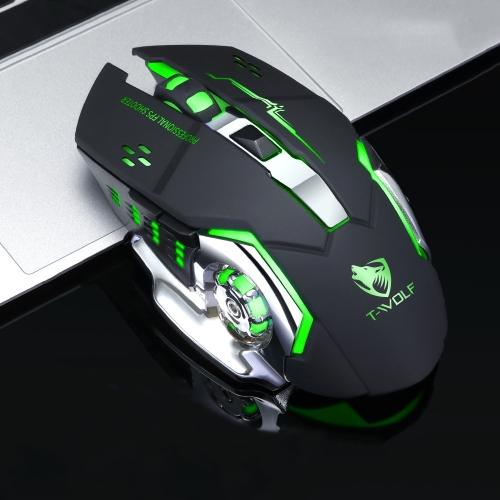 T-WOLF Q13 2.4GHz 6-keys RGB Colorful Light Gaming Wireless Mouse, Color: Single Mode Black