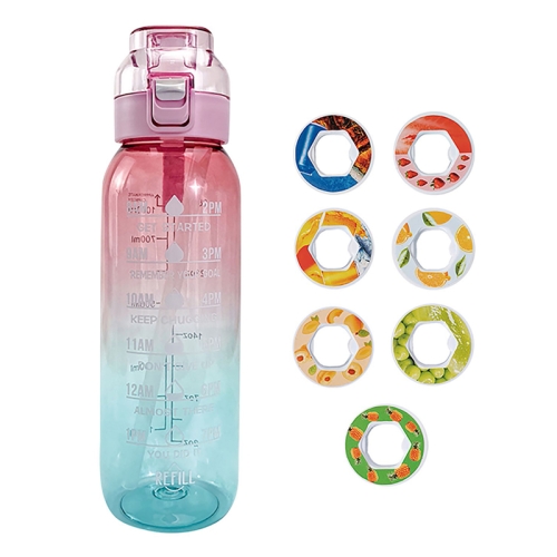 

1000ml Large Capacity Fruity Water Bottle With 7 Flavor Rings Straw Drinking Cup Tritan Flavored Water Mug(Clear Pink)