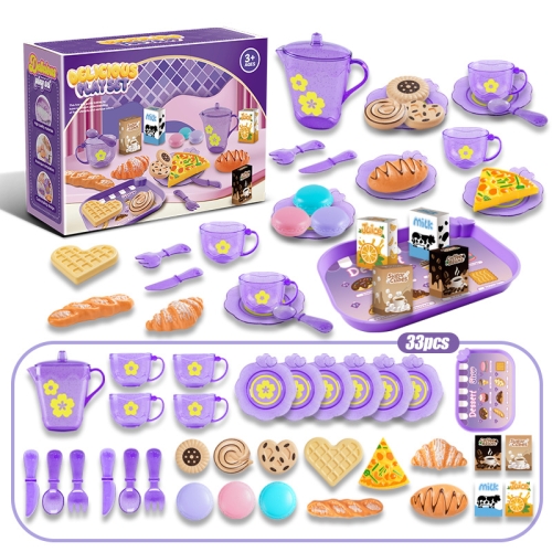 33pcs /Set Simulation Tableware Pretend Play Toy Kit Dessert Role Play Toys(99052 Purple)