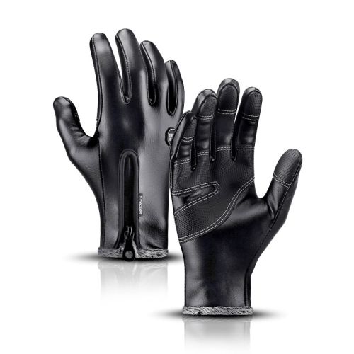 Kyncilor Winter Thermal PU Gloves Touchscreen Windproof Water-Resistant with Anti-Slip Grip, Size: S(Black)