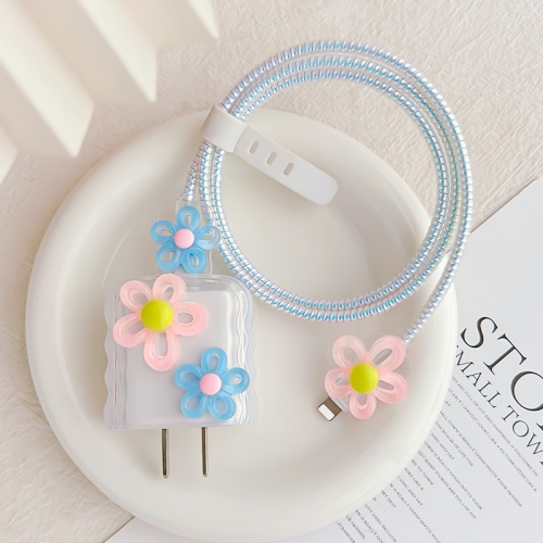 

For Apple 18W/20W Flower Shape Charger Protective Case Data Cable Biter(Pink And Blue)