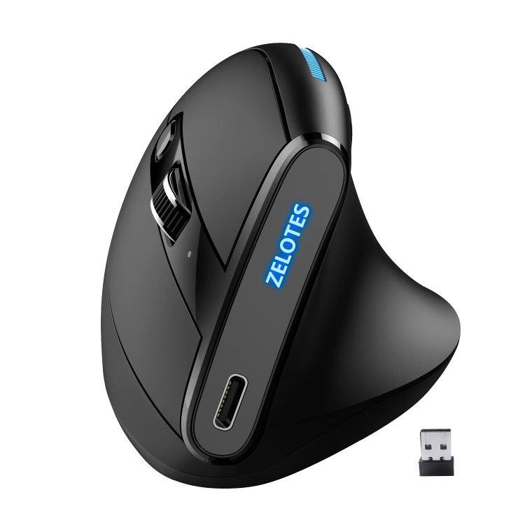Souris Trackball Sans Fil Bluetooth Zelotes - Rechargeable 4800 DPI, 8 Boutons, Connexion 3 Appareils, Ergonomique Pour PC, Tablette Et Smartphone