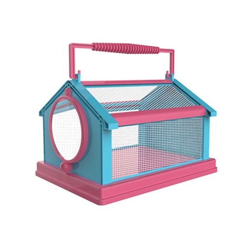 DIY Insect Animal Observation Cage with 75mm 3X Magnifying Glass(Blue+Pink)