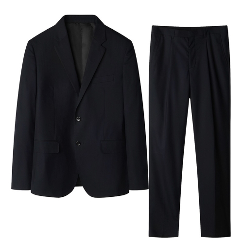 Men Two-Button Suit Set Commuter Dress Groomsmen Clothes Workwear, Blazer + Trousers, Size: S(Black)