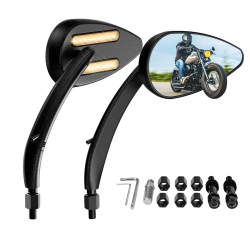 FLYQUICK Motorcycle LED Rearview Mirror With Light, Color: Black