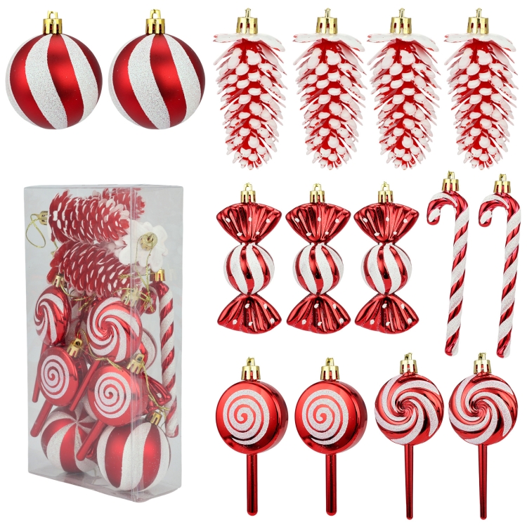 

15pcs /Set Christmas Tree Ornaments Lollipops Swirls Painted Candies(Red)
