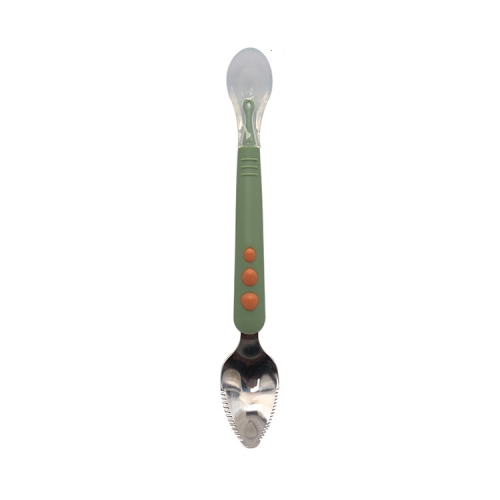 

Multi-function Double-head Baby Food Spoon Baby Tableware Fruit Scraper Spoon(Green)