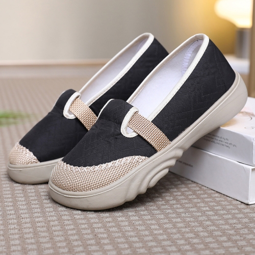 

Breathable Women Shoes Soft Sole Comfortable Casual Shoes Linen Shallow Flats Slip-on Loafers, Size: 35(Black)