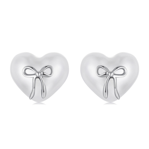 

S925 Sterling Silver Platinum-Plated Heart-shaped Earrings Bow Knot Earrings(SCE1810)