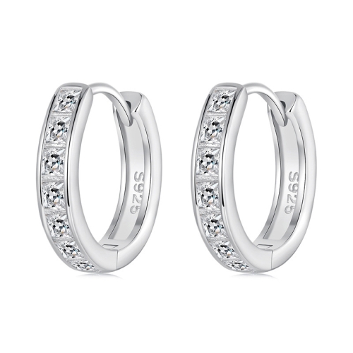 

S925 Sterling Silver Platinum-Plated Shining Square Zirconium Earrings(BSE1102)