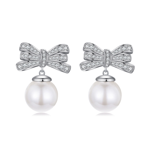 

Elegant Bow Shell Pearl Earrings Copper Material Platinum-Plated Earrings(YIE247)