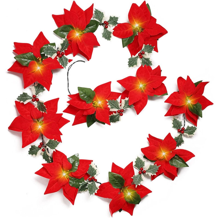 Safflower + Red Fruit Christmas Decoration Christmas Flower Lights String  LED Colourful Lights Christmas Garland, Style: 2m 10 Lights USB