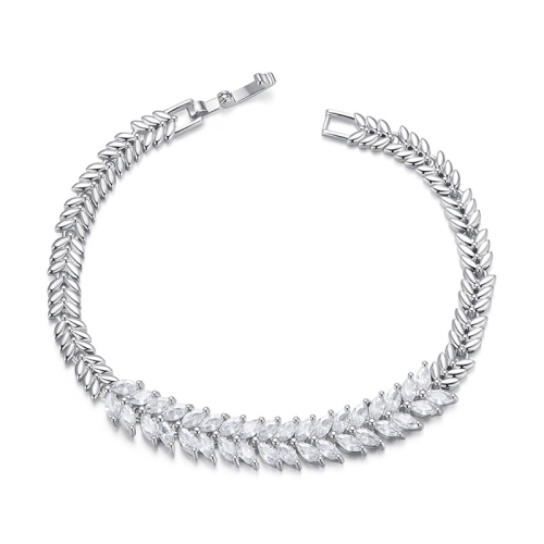 

YIB067 Copper Platinum-plated Shining Zircon Wheat Ear Bracelet, Size: 17CM(White Silver)