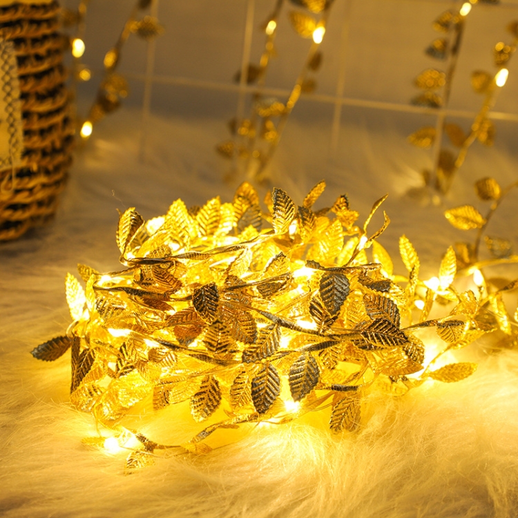 

2m 20 Lights LED Artificial Golden Leaf Vine Light String For Christmas Holiday Decoration