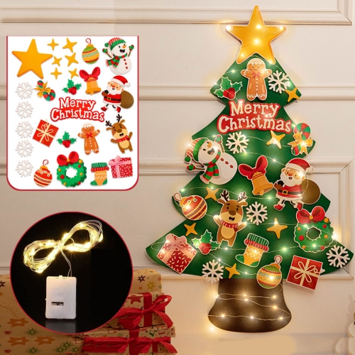 

100x70cm DIY Lighted Felt Christmas Tree Set with 27pcs Detachable Ornaments 2pcs 2m String Light