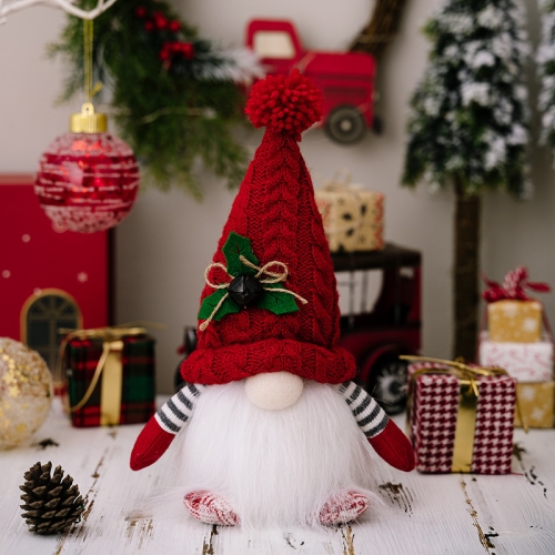 

Knitted Pointed Hat Gnome Figurine With Lights Christmas Decorations(Red)