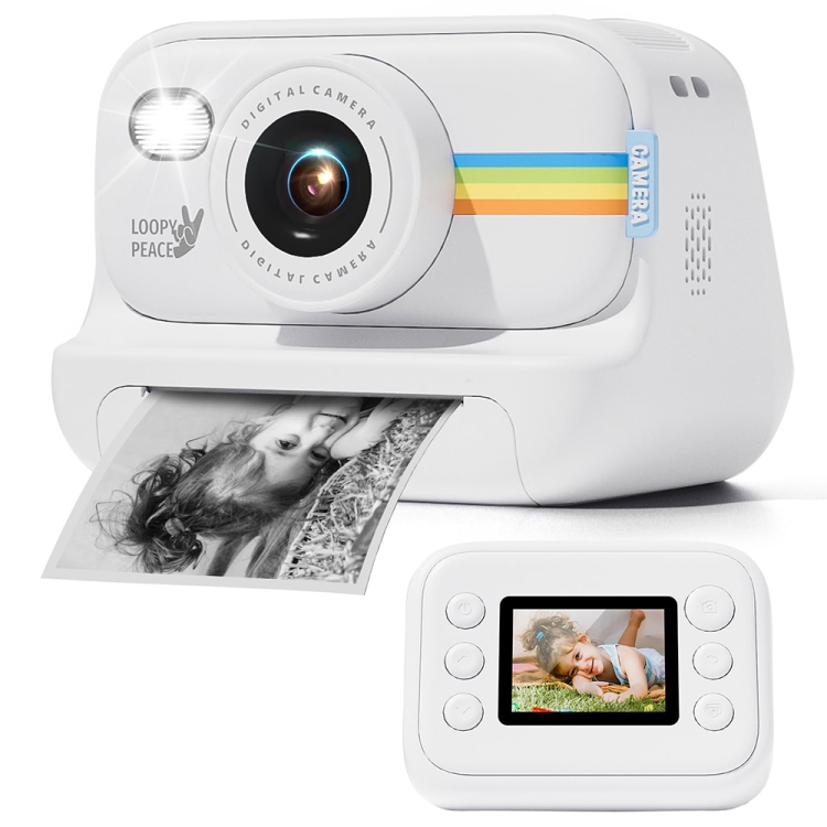 

2.0-Inch LED Flash 1080P HD Recording Photo Printing Camera With 3-Rolls Paper, Color: White