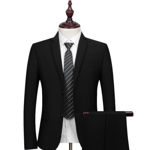 

3pcs /Set Men Formal Business Suit Blazers Wedding Dress Groom Group Suits, Size: S(2 Button Black Jacket+Vest+Pants)