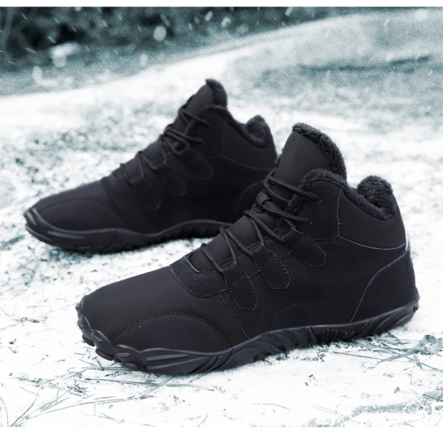 Warm Fur Lined Hiking Sneakers Waterproof Non Slip Snow Boot For Men and Women, Size: 36(Black)