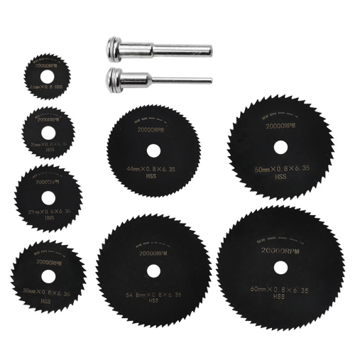 

10pcs /Set High-Speed Steel Cutting Blade Multi-Size Cutting Wood PVC Electric Grinder Saw Blade Tool With 3.17mm+6mm Pole, Color: Black