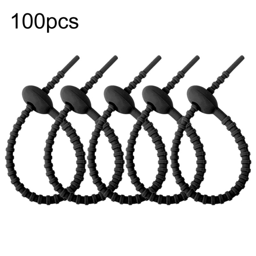 

100pcs /Pack Silicone Ties Multi-Use Food Bag Clip Data Cable Winder Organizer 15cm(Black)