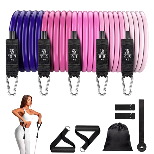 11 In 1 Fitness Pulling Rope Set Yoga Puller For Men Women Home Resistance Bands Training Rope, Spec: 100lbs Gradient Pink