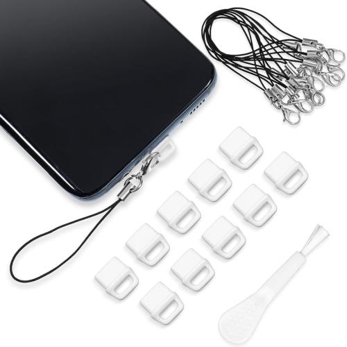

USB-C Charging Port Phone Dust Plug Lanyard Cleaning Brush Set(White)