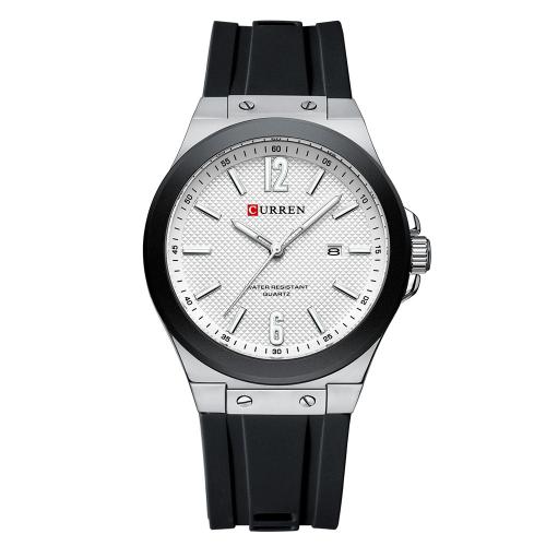 

Curren Calendar Silicone Strap Casual Men Watch, Color: White