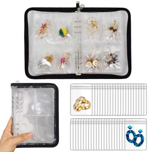 

80 Grids Jewelry Storage Album Dustproof Antioxidant Earring Necklace Bracelet Transparent PVC Zipper Jewelry Bag(Black)