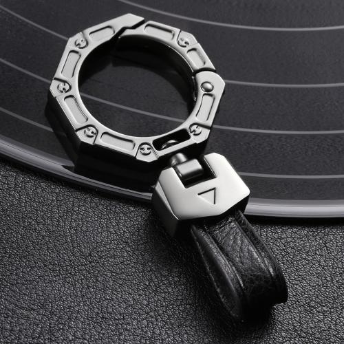 

Hallmo Business Zinc Alloy Top-Layer Cowhide Key Chain Car Key Anti-Lost Pendant(Black)