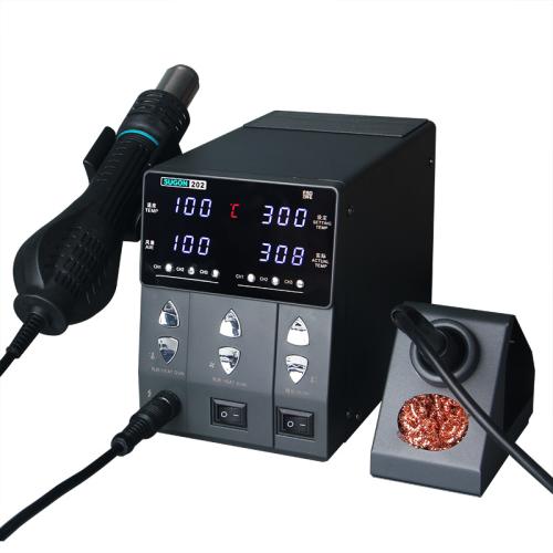 

SUGON 202 2 In 1 Soldering Iron Dual Display Cell Phone Repair Hot Air Thermostat Soldering Station Combination Set EU Plug