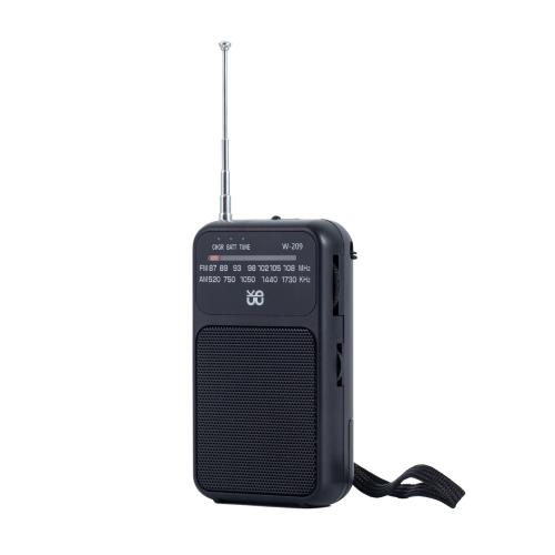 W-209 Mini Portable Rechargeable / Battery Dual-mode Powered Pointer FM Radio with Flashlight(Black)