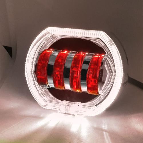 

Motorcycle Electric Vehicle General Modification LED Headlight 4 Beads Double Lens Lamps, Style: White Aperture+Red Devil Eye