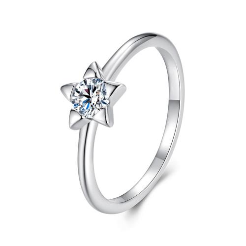 MSR064 S925 Sterling Silver Moissanite Star Ring, Size: 6