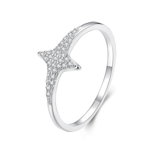 S925 Sterling Silver Plated White Gold Shining Four-pointed Star Zircon Ring(No.6)