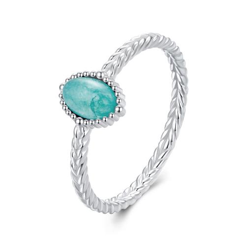 

S925 Sterling Silver Platinum-Plated Amazonite Ring(6)