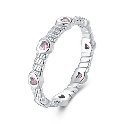 

S925 Sterling Silver Platinum Heart Twist Pattern Zircon Ring(No.6)