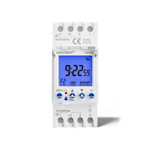 

SINOTIMER TM922-K 85-265V 16A 2-Way Dual-Channel Second Control 7-Day Timing Switch Module DIN Mounted Timer